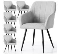 AKORD Pack de 6 Sillas LUXANO Tapizadas con Pespuntes Cuadrados, con Patas Negras, Tejido Lumos, 58 x 54 x 82 cm, Gris Claro