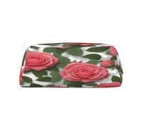 AkosOL Hermosa bolsa de lápices de PVC con rosas rosas, pequeña y simple, gran capacidad, puede acomodar 30 bolígrafos, forro acolchado para proporcionar una protección segura para los artículos,