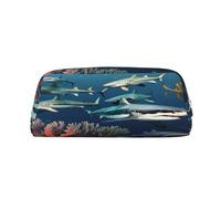 AkosOL Sharks Under The Sea - Estuche para lápices de PVC, pequeño y simple, gran capacidad, puede acomodar 30 bolígrafos, forro acolchado para proporcionar una protección segura para los artículos,