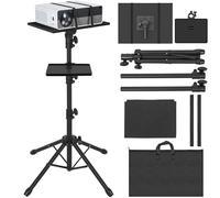 AKOZLIN Soporte de trípode para proyector con 2 estantes y 4 patas, portátil, ajustable, altura 65-130 cm, rotación de 180 grados para proyector, equipo de DJ, iPad