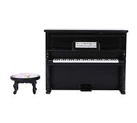 Akozon 1/12 Accesorios para Casa de Muñecas Mini Piano Vertical Modelo Adornos con Taburete Muebles de Simulación Blanco (Black)