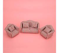 Akozon 1:12 Mini Sofá de Casa Muñecas Conjunto de Muebles de 3 Piezas a Rayas de Oro Rojo Naranja con 4 Almohadas