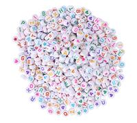 Akozon 1000pcs Redondear Cuentas de Letras Acrílicas de Alfabeto Colorido para Joyas de Bricolaje Haciendo un Diseño de Corazón de Durazno Fivestar para Pulseras y Collares