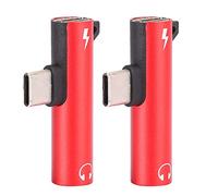 Akozon 2 Uds 2 en 1 TypeC a 3,5MM Cable de Auxiliar Cargador Adaptador Distribuidor de Auriculares, Paquetes USB C a 3,5MM Adaptador de Conector de Auriculares (Rojo)