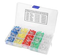 Akozon 500 Diodos LED Surtidos de 5 Mm en Rojo, Amarillo, Azul, Verde y blanco: Ideales para Proyectos de Bricolaje y Reparación de Dispositivos Electrónicos