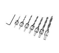 Akozon 7pcs Carpintería chaflán herramientas escariadoras acero, 5 flautas avellanadoras broca 3mm-10mm con llave hexagonal
