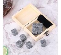 Akozon 9 PPCs WHI FHILING PIEDS SET - Piedras de Enfriamiento de Bebidas Saponitas Naturales en Caja de Madera | Whiskey Chiller Rocks para Casa, Pub y Fiesta | Sésamo (#2)