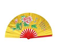 Akozon Abanico de Seda de Bambú para Artes Marciales Tai Chi y Kung Fu, Entrenamiento de Práctica de Danza Wushu con Mano Derecha, Construcción de Tela Elegante con Pintura