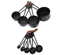 Akozon Akozon Juego de 9 Tazas y Cucharas Medidoras de Acero Negro con Hebilla Ajustable para Hornear y Cocinar, Ideal para Medir café, Condimentos Leche en Polvo