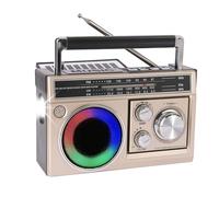 Akozon Altavoz de Radio BT Portátil, Batería Solar Estéreo de 5W, Alimentación USB, Linterna LED, Radio Am SW de Emergencia para Exteriores (Gold)