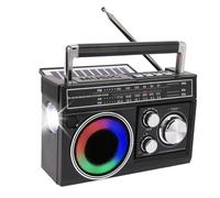 Akozon Altavoz de Radio BT Portátil, Batería Solar Estéreo de 5W, Alimentación USB, Linterna LED, Radio Am SW de Emergencia para Exteriores (Black)