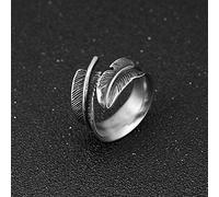 Akozon Anillo Ajustable de Acero de Titanio con Forma de Pluma para Hombre, Joyería de Dedo de Moda, Tamaño 8 (8#)