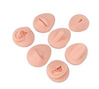 Akozon Body Piercing Model Set de Silicona - Simulación Realista de la Oreja, Ojo, Nariz, Boca, Lengua y Botón del Vientre para los Perforadores Novatos (Beige claro)