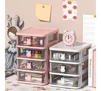 Akozon Caja de Almacenamiento de Escritorio, Cajón Pequeño de Plástico Transparente de 5 Niveles con Asa de Conejito, Gran Capacidad para Oficina, Escuela, Hogar, Libros, Bolígrafos, Papelería