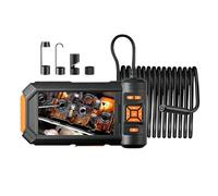 Akozon Cámara en Endoscopio con Luz, HD 1080p Borescope con 5 '' Pantalla LCD 8 Soporte de Luces LED Ajustables, Cámara de Inspección de Doble Lente con Cable Rígido de 16.4 Pies, Naranja (lente