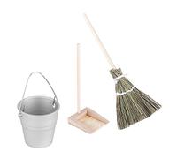 Akozon Dollhouse Broom Bucket Dustpan Set - Herramientas de Limpieza en Miniatura para el Juego de Simulacros de Niños - Accesorios de Casa de Muñecas de Basswood Ecológica