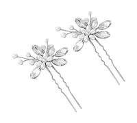 Akozon Elegantes Pinzas para el Cabello de Boda - 1 par de Horquillas Nupciales en Forma de U con Perlas de Cristal para Fiesta (SILVER)