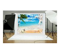 Akozon Fondo de Fotografía de Paisaje Marino de Playa en 3D de Ensueño, Telón de Fondo de Tela para Estudio, Vídeo para Sesiones de Eventos, Ligero, de Alta Resolución, Fácil de Configurar para Tienda