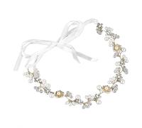 Akozon Glamorosa Diadema de Boda con Perlas Artificiales y Diamantes de Imitación, Tocado de Novia con Colgante de Hoja de Flor en Oro, Ideal para Múltiples Ocasiones