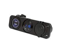 Akozon Impermeable Coche Barco Panel de 3 Orificios Cargador USB Dual Voltímetro LED Azul Enchufe de 12 V Instalación y Uso Convenientes para Vehículos Marinos