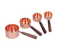 Akozon Juego de 4 Cucharas y Tazas Medidoras de Oro rosa: Elementos Esenciales de Cocina de Acero Inoxidable con Mangos de Nogal para una Medición Precisa Al Hornear y Cocinar (Juego de 4 cucharas