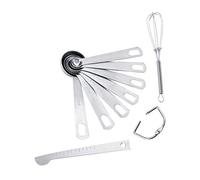Akozon Juego de 7 Cucharas y Tazas Medidoras de Acero sin Varilla con Batidor y Varilla Medidora para Cocinar, Hornear Tomar café