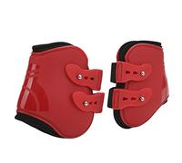 Akozon Juego de Botas para Tendones de PU, Botas Seguras y Suaves para Caballos, Envolturas para Piernas, Entrenamiento y Competición Ecuestre (Patas traseras Rojas XL)