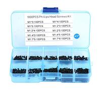 Akozon Kit Tornillo Autorroscante Surtido 1000 unids Tornillos Phillips Negro Miniatura Tornillo M1 M1.2 M1.4 M1.7