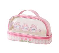 Akozon Lápiz Transparente de Gran Capacidad - Bolsa de Papelería Transparente con Dibujos Animados de Lápiz con Viaje de Maquillaje para Estudiantes Escolares (Conejito Rosa)