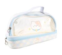 Akozon Lápiz Transparente de Gran Capacidad - Bolsa de Papelería Transparente con Dibujos Animados de Lápiz con Viaje de Maquillaje para Estudiantes Escolares (Gatito Azul)