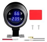 Akozon Medidor Digital Universal de Temperatura y Voltaje del Agua 2 en 1 para Automóviles, Camiones, SUV y Vehículos Recreativos Voltímetro de 9 36 V con Sensor 1/8 NPT, Pantalla LED con Parasol,