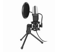 Akozon Micrófono USB, Micrófono para Juegos U S con Parabrisas y Soporte para Trípode para PC B USB Indicador RGB de Rotación de 360 Grados