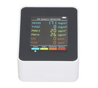 Akozon Monitor de Calidad del Aire Pantalla LCD Portátil con Retroiluminación CO2 TVOC HCHO PM2.5 PM10 Detector con Alarma Blanco, Pantalla LCD con Retroiluminación CO2 TVOC HCHO PM2.5 PM10 Probador