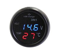 Akozon Monitor Digital de Temperatura y Voltaje 3 en 1 para Coche y Moto - Voltímetro de Batería, Probador de Temperatura para Cargador USB para Vehículos de 12V/24V