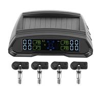 Akozon Monitoreo de Presión de Neumáticos, Monitor de Alarma de Presión de Neumáticos Inalámbrico Solar/USB Power TPMS Sensor de Pantalla LCD Digital para Automóvil