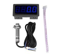 Akozon NPN Tacómetro de 4 Dígitos de Panel LED de Medición con Sensor de Proximidad de Efecto Hall, Medidor de velocidad RPM(Azul)