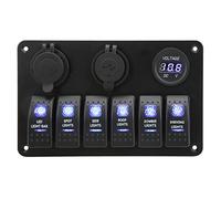 Akozon Panel Basculante de 6 Bandas con Voltímetro, Puerto USB Dual, Barco Marino, Camión RV, Control de Luz LED 12V/24V