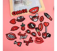 Akozon Parche para Coser y Planchar, Pegatina para Ropa con Lápiz Labial, 20 Piezas, Parches Bordados con Patrón de Labios, Decoración y Reparación de Ropa