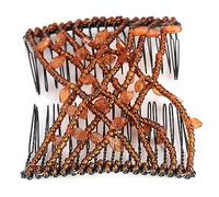 Akozon Perlas Y Hojas De Estilo Vintage Horquilla Doble Clamp/Holder De Peine Mágico Para Mujer Accesorios Para El Cabello Café (Café)