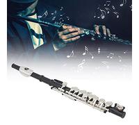 Akozon Piccolo C Desmontable Plateado con Accesorios, Juego de 16 Agujeros en Caja de Cuero Pu, Kit de Herramientas de Limpieza (BLACK)