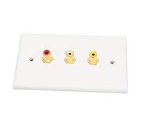 Akozon Placa de Pared 3, Conector Hembra Resistente a la Corrosión 1080P Chapado en Oro para Sistemas AV de Cine en Casa