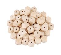 Akozon poliedros madera Granos de Madera Geométricos, 50 unids poliedro geométrico inacabado cuentas de madera facetadas DIY accesorios 20 mm