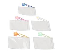 Akozon Portafotos de Doble Cara, Estuche Transparente Impermeable para Tarjetas de 3 Pulgadas, Funda de PVC Portátil, Paquete de 5 con Colgante de Flor, Almacena y Protege Tus Fotos,