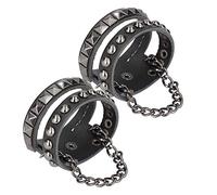 Akozon Pulseras de Manguito Multicapa Multicapa de 2 Piezas en Cuero Sintético Vintage - Elegante Pulsera de 22 Cm Inspirada en Motocicletas para Rock, Fiesta y Ropa Casual