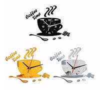 Akozon Reloj de Pared de Forma de Copa de Acrílico de Bricolaje - Reloj de Tiempo de café de Silencio Moderno con Números Huecos - Pegatina de Pared de Espejo Deco para Casa, Oficina, Aula,
