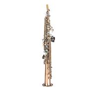 Akozon Saxofón Recto de Soprano Plano de Cobre Rojo Antiguo Profesional con Bolsa de Transporte - Instrumento Musical Tallado a Mano para Uso Doméstico y Profesional