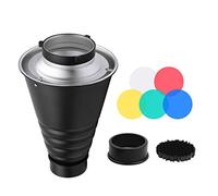 Akozon Snoot Cónico Grande de Aleación de Aluminio con Rejilla de Panal y 5 Filtros de Color para Montaje de Flash de Fotografía Estroboscópico y Monoluz