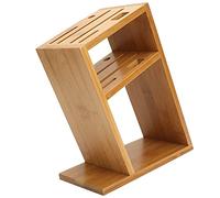 Akozon Soporte para Bloques de bambú para Almacenamiento de Madera en Encimera de Cocina con Base Antideslizante, Diseño Inclinado de 8 Ranuras para Cuchillos y Utensilios de Chef, Soporte Ventilado