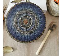 Akozon Tambor de Chamanes Artesanales con Baqueta - Tambor Vegetariano para Niños y Adultos - Ideal para Decoración del Hogar, Curación y Disfrute Musical (mosaico del chaman)