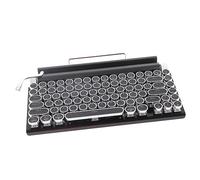 Akozon Teclado de Máquina de Escribir 83 Teclas Teclado Mecánico Inalámbrico Vintage con Tapa Redonda de Metal Electrónica de Color de Grano de Madera (Black)